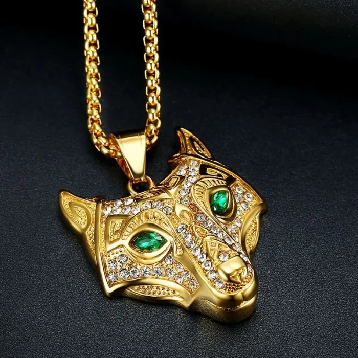 Wholesale Viking Wolf Head Pendant – Gold Plated Celtic Hip Hop Necklace in Titanium Steel, Bulk Supplier at Factory Price
