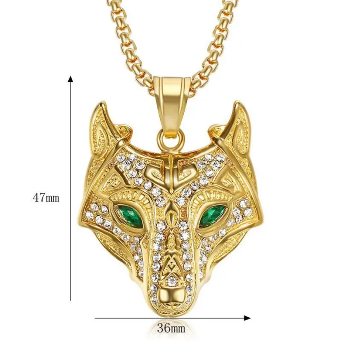 Wholesale Viking Wolf Head Pendant – Gold Plated Celtic Hip Hop Necklace in Titanium Steel, Bulk Supplier at Factory Price