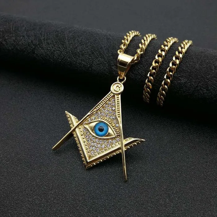 Wholesale Masonic Eye Pendant Necklace – Iced Out Gold Plated Titanium Steel Hip Hop Jewelry, Bulk Factory Price Supplier