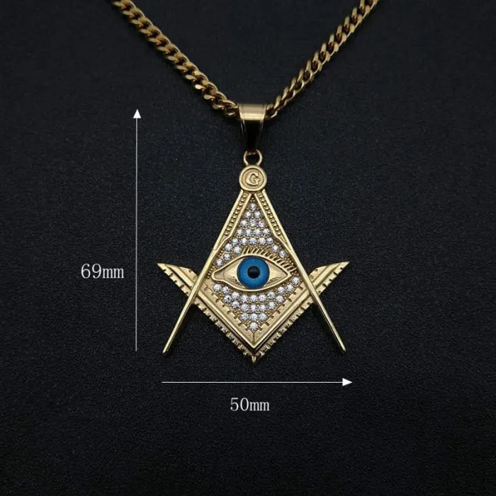 Wholesale Masonic Eye Pendant Necklace – Iced Out Gold Plated Titanium Steel Hip Hop Jewelry, Bulk Factory Price Supplier