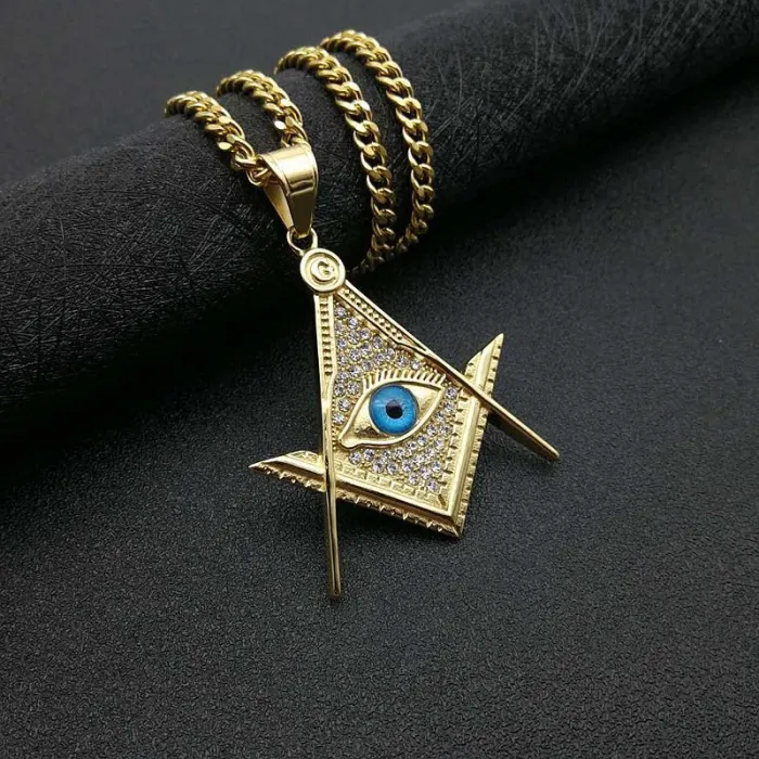 Wholesale Masonic Eye Pendant Necklace – Iced Out Gold Plated Titanium Steel Hip Hop Jewelry, Bulk Factory Price Supplier