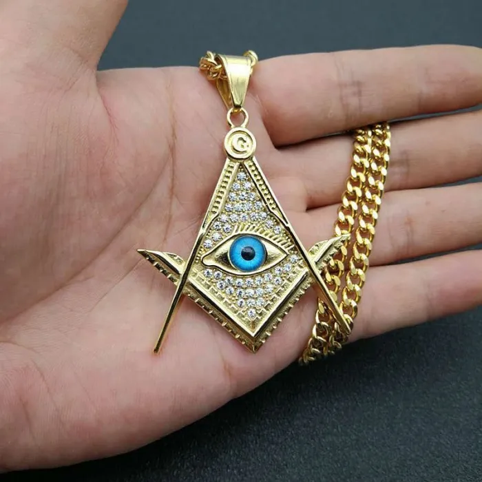 Wholesale Masonic Eye Pendant Necklace – Iced Out Gold Plated Titanium Steel Hip Hop Jewelry, Bulk Factory Price Supplier