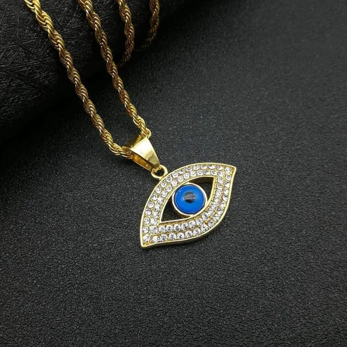 Wholesale Evil Eye Pendant Necklace – Iced Out Gold Plated Titanium Steel Hip Hop Jewelry, Bulk Supplier at Factory Price