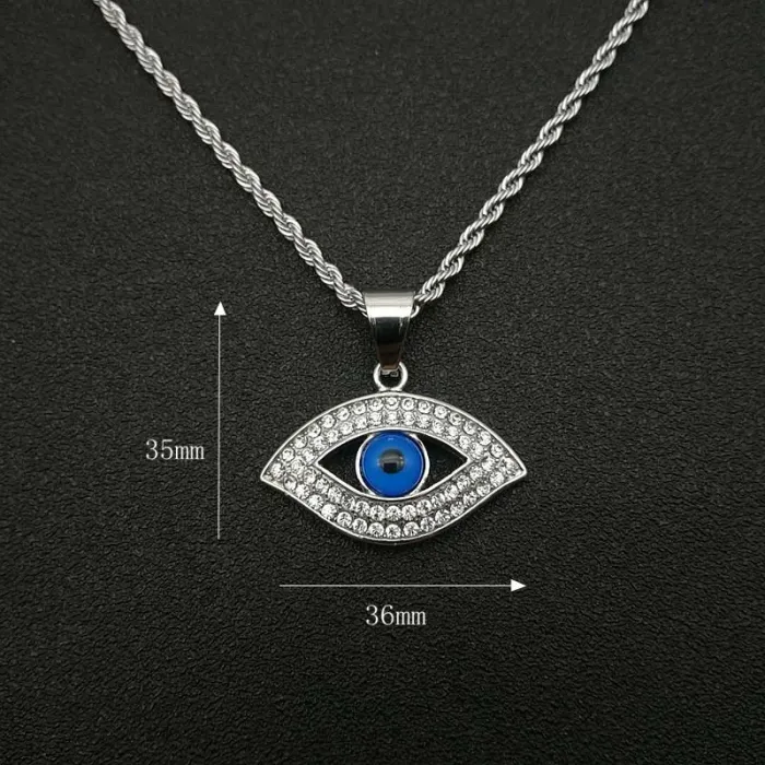 Wholesale Evil Eye Pendant Necklace – Iced Out Gold Plated Titanium Steel Hip Hop Jewelry, Bulk Supplier at Factory Price