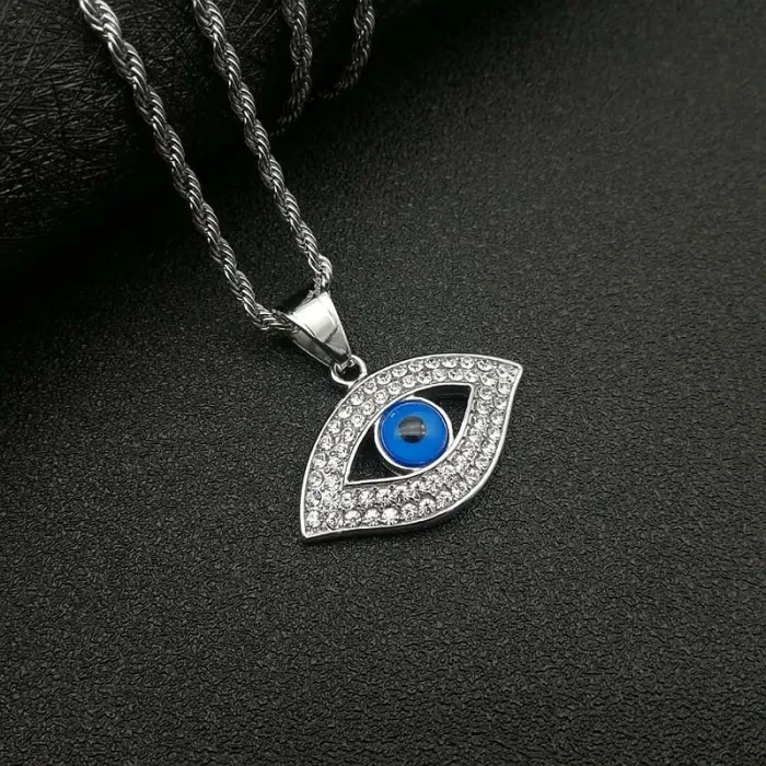 Wholesale Evil Eye Pendant Necklace – Iced Out Gold Plated Titanium Steel Hip Hop Jewelry, Bulk Supplier at Factory Price