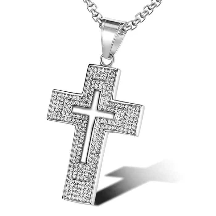 Wholesale Cross Pendant Necklace – Iced Out Gold Plated Titanium Steel Hip Hop Jewelry, Bulk Supplier at Factory Price