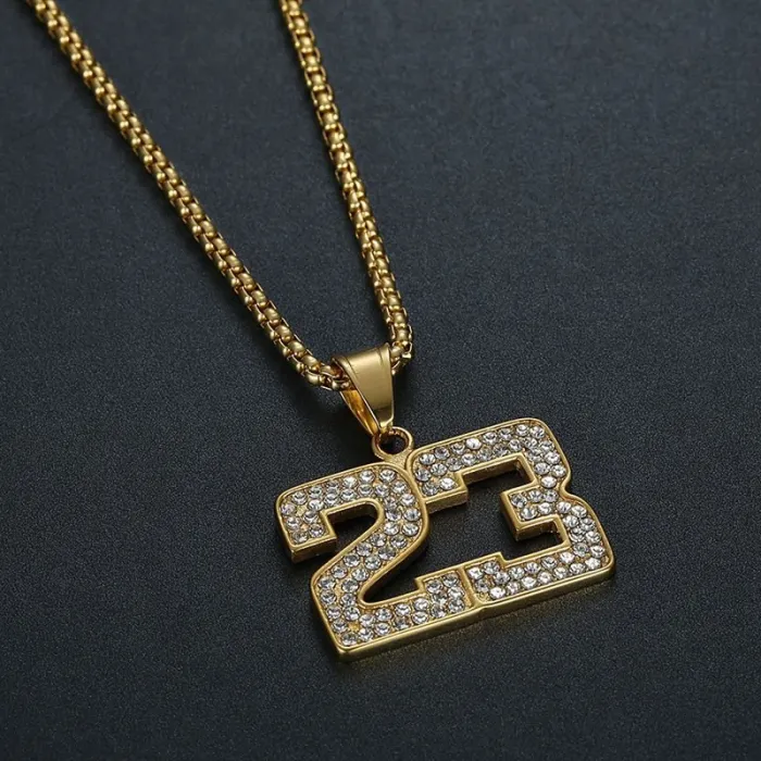 Wholesale Hip Hop 23 Basketball Pendant – Bulk Gold-Plated Stainless Steel Necklace with CZ Bling