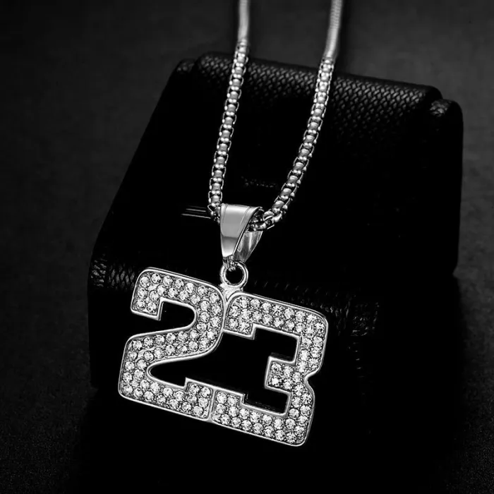 Wholesale Hip Hop 23 Basketball Pendant – Bulk Gold-Plated Stainless Steel Necklace with CZ Bling