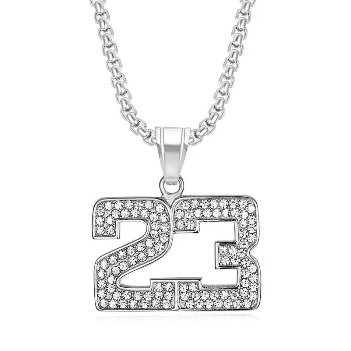 Wholesale Hip Hop 23 Basketball Pendant – Bulk Gold-Plated Stainless Steel Necklace with CZ Bling