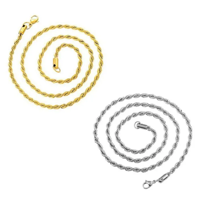 Wholesale Hip Hop Twist Rope Chain – Bulk Vacuum Gold-Plated Stainless Steel Necklace at Factory Price