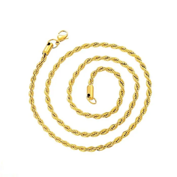 Wholesale Hip Hop Twist Rope Chain – Bulk Vacuum Gold-Plated Stainless Steel Necklace at Factory Price