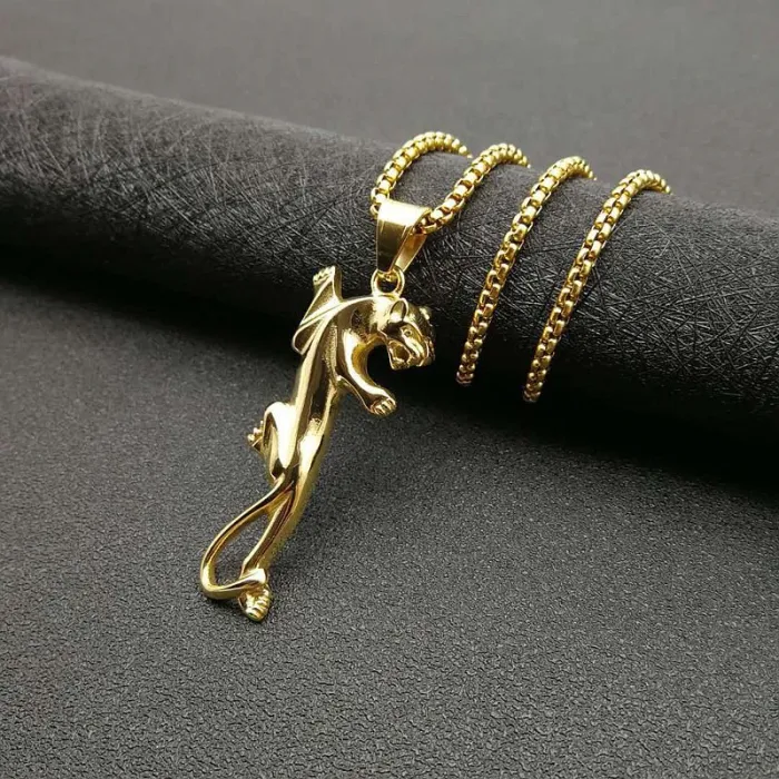 Wholesale Hip Hop Leopard Head Pendant – Bulk Gold-Plated Stainless Steel Bling Necklace at Factory Price