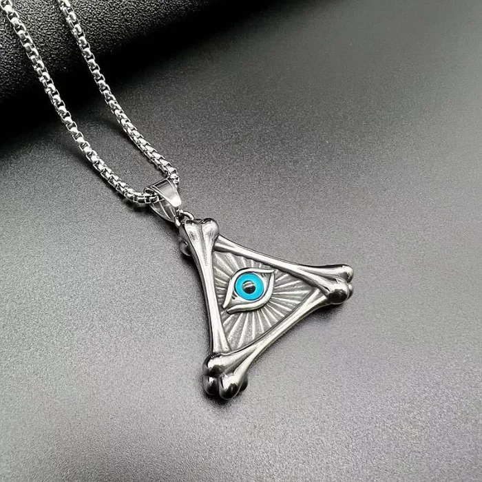 Wholesale Punk Evil Eye Pendant – Bulk Gold-Plated Stainless Steel Triangle Necklace at Factory Price