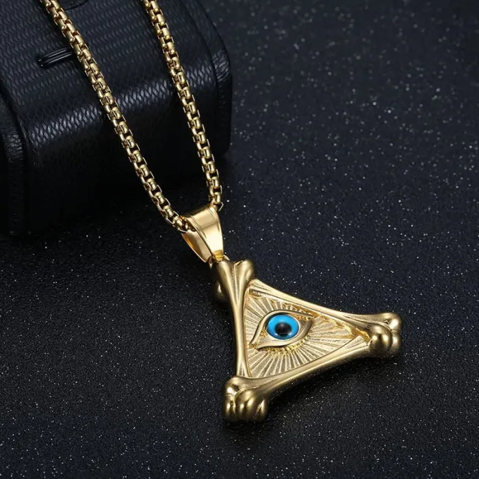 Wholesale Punk Evil Eye Pendant – Bulk Gold-Plated Stainless Steel Triangle Necklace at Factory Price