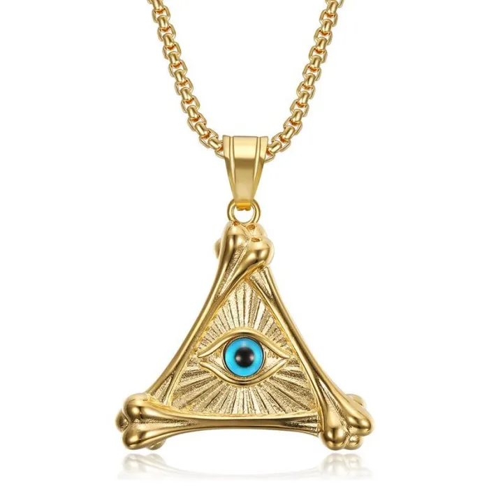 Wholesale Punk Evil Eye Pendant – Bulk Gold-Plated Stainless Steel Triangle Necklace at Factory Price
