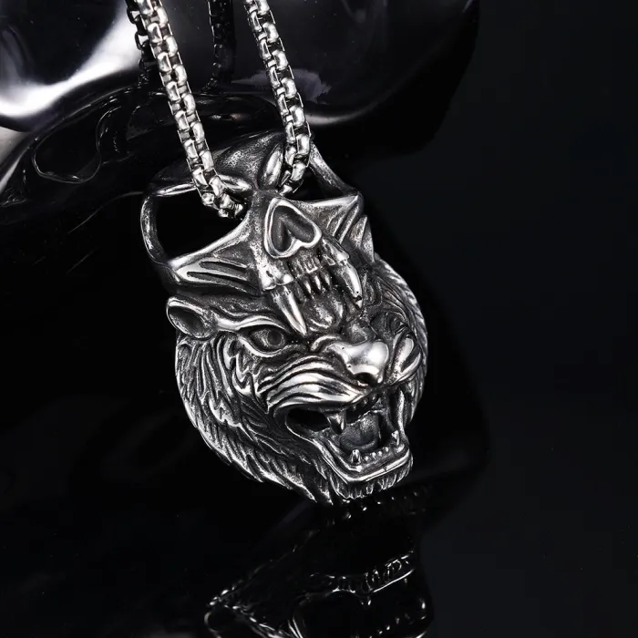 Wholesale Stainless Steel Tiger & Skull Pendant – Street Style Bold Polished Jewelry | Unisex Statement Piece for Daily Wear | Factory Direct Bulk Supply