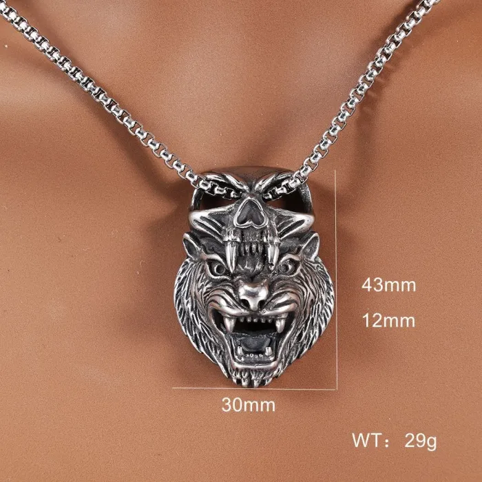 Wholesale Stainless Steel Tiger & Skull Pendant – Street Style Bold Polished Jewelry | Unisex Statement Piece for Daily Wear | Factory Direct Bulk Supply