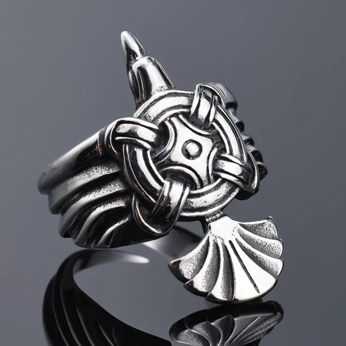 Wholesale Viking Nordic Totem Raven Ring – Stainless Steel Sunbird Design, Unisex Punk Style Jewelry | In Stock for Bulk Orders & Dropshipping