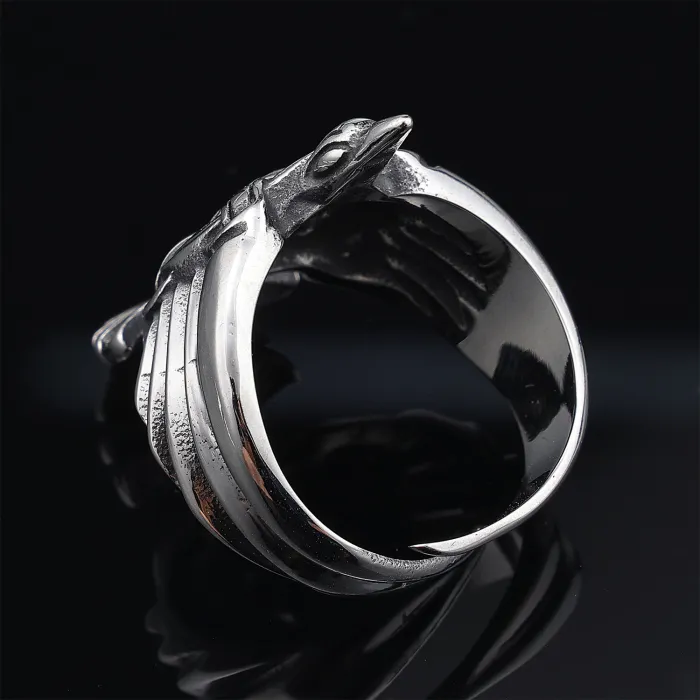 Wholesale Viking Nordic Totem Raven Ring – Stainless Steel Sunbird Design, Unisex Punk Style Jewelry | In Stock for Bulk Orders & Dropshipping