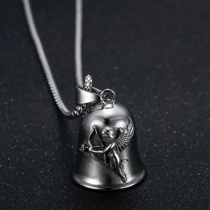 Wholesale Punk Angel Wing Bell Pendant – Bulk Titanium Steel Biker Exorcism Pet Charm at Factory Price