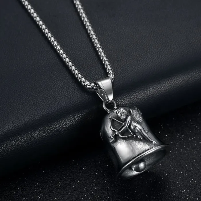 Wholesale Punk Angel Wing Bell Pendant – Bulk Titanium Steel Biker Exorcism Pet Charm at Factory Price