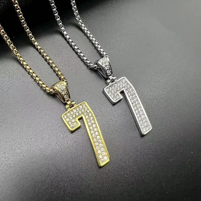 Wholesale Number 7 Pendant Necklace – Bulk Gold-Plated Stainless Steel Hip Hop Jewelry at Factory Price