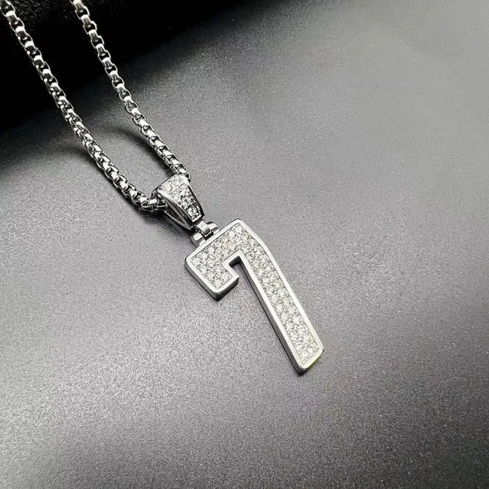 Wholesale Number 7 Pendant Necklace – Bulk Gold-Plated Stainless Steel Hip Hop Jewelry at Factory Price