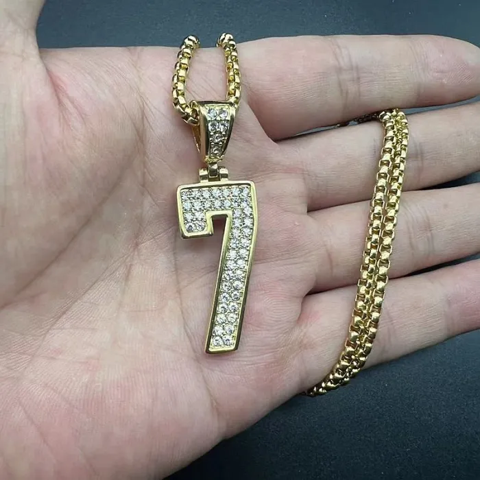 Wholesale Number 7 Pendant Necklace – Bulk Gold-Plated Stainless Steel Hip Hop Jewelry at Factory Price
