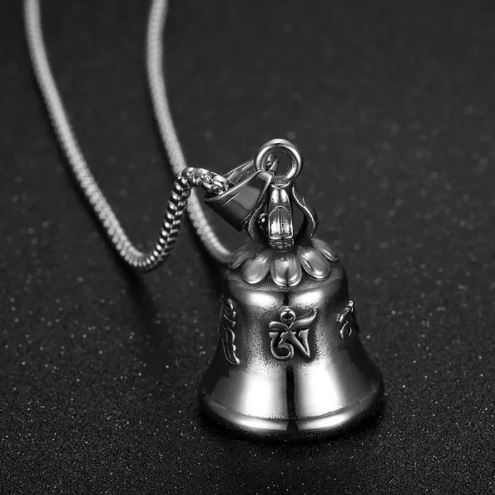 Wholesale Om Mani Padme Hum Bell – Bulk Titanium Steel Biker Pendant Necklace at Factory Price