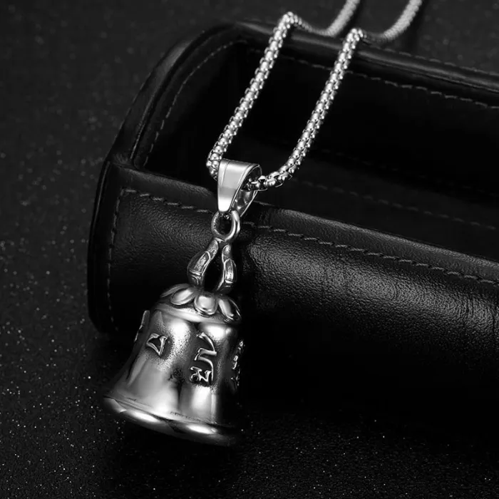 Wholesale Om Mani Padme Hum Bell – Bulk Titanium Steel Biker Pendant Necklace at Factory Price