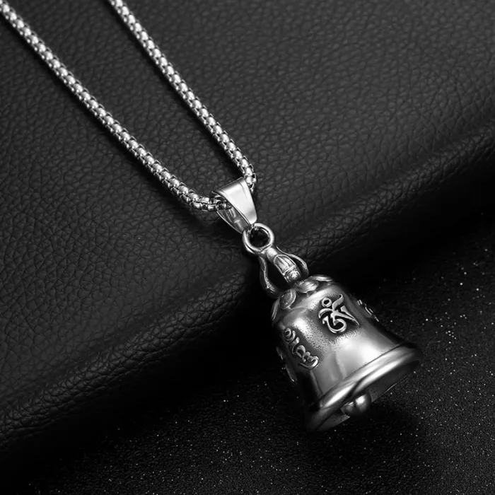Wholesale Om Mani Padme Hum Bell – Bulk Titanium Steel Biker Pendant Necklace at Factory Price