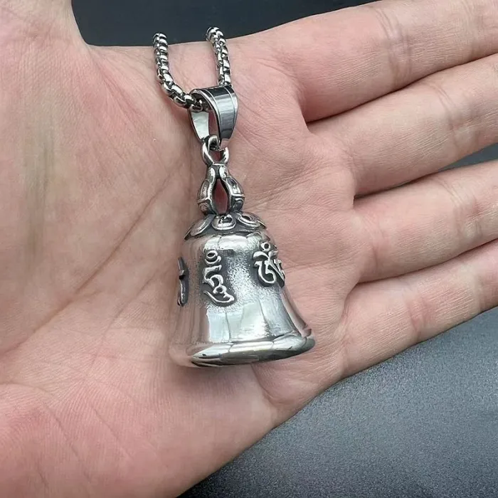 Wholesale Om Mani Padme Hum Bell – Bulk Titanium Steel Biker Pendant Necklace at Factory Price