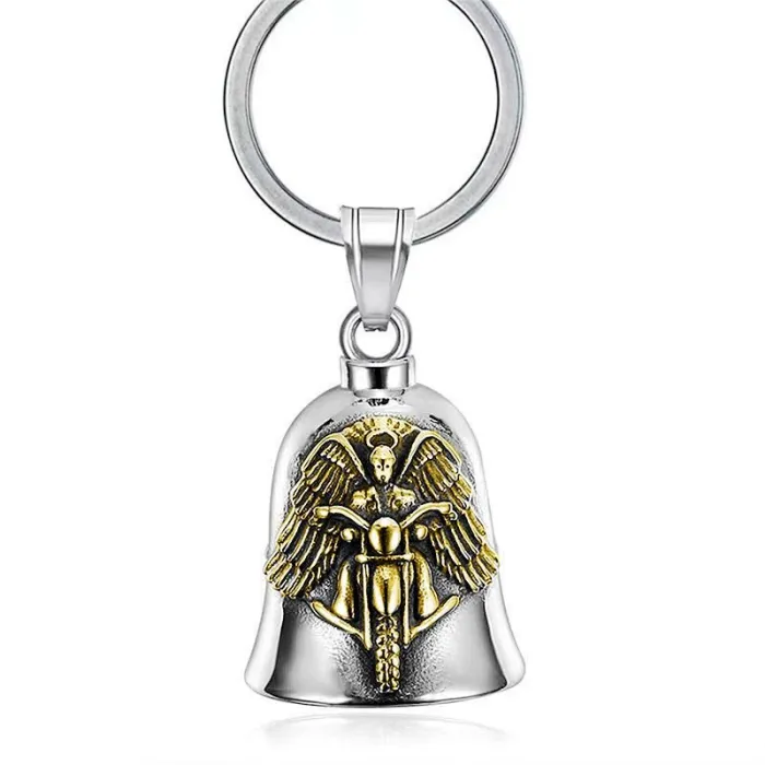 Wholesale Biker Hippie Bell Pendant – Bulk Gold-Plated Stainless Steel Winged Rider Charm at Factory Price