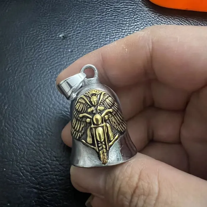 Wholesale Biker Hippie Bell Pendant – Bulk Gold-Plated Stainless Steel Winged Rider Charm at Factory Price