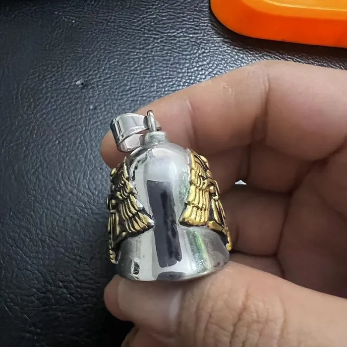 Wholesale Biker Hippie Bell Pendant – Bulk Gold-Plated Stainless Steel Winged Rider Charm at Factory Price