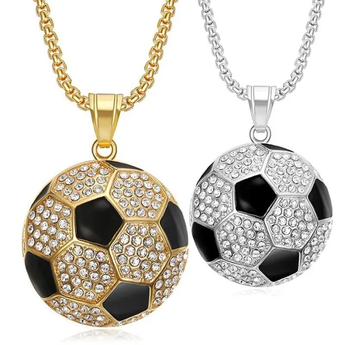 Wholesale Hip Hop Soccer Pendant – Bulk Gold-Plated Stainless Steel CZ Necklace for Streetwear at Factory Price