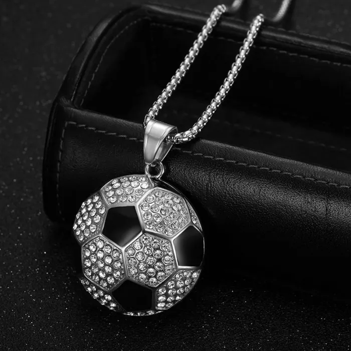 Wholesale Hip Hop Soccer Pendant – Bulk Gold-Plated Stainless Steel CZ Necklace for Streetwear at Factory Price