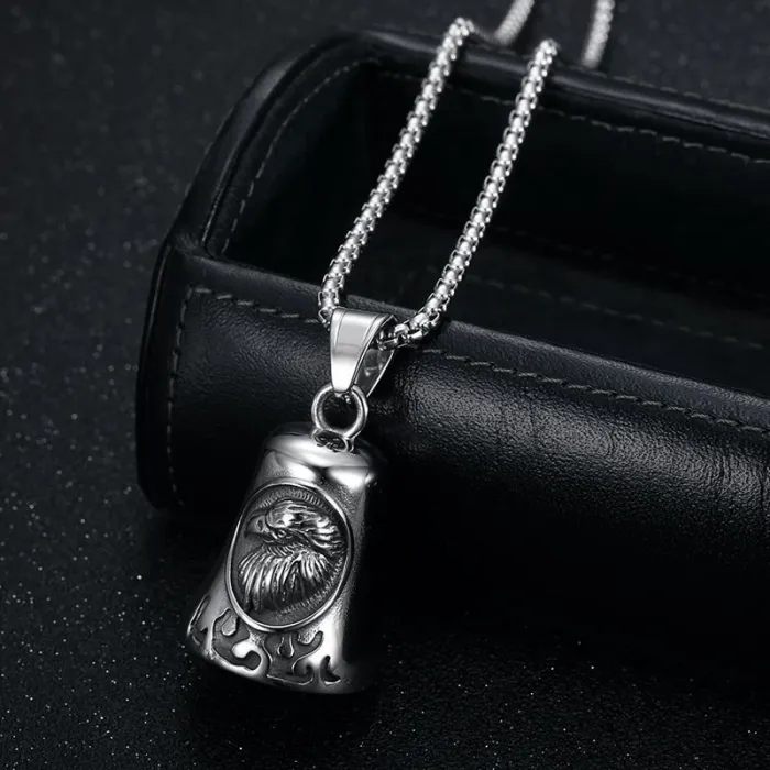Wholesale Eagle Bell Pendant – Bulk Polished Stainless Steel Biker Necklace with Vintage Finish at Factory Price