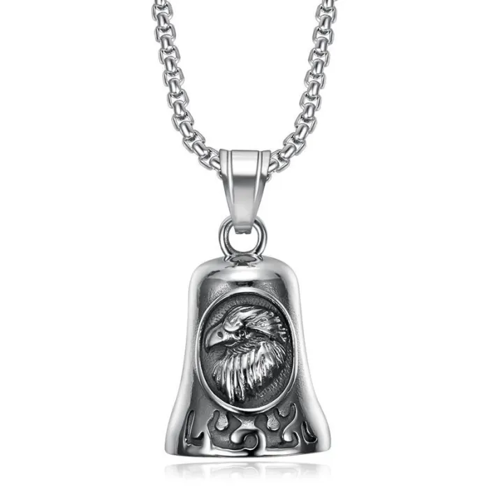 Wholesale Eagle Bell Pendant – Bulk Polished Stainless Steel Biker Necklace with Vintage Finish at Factory Price