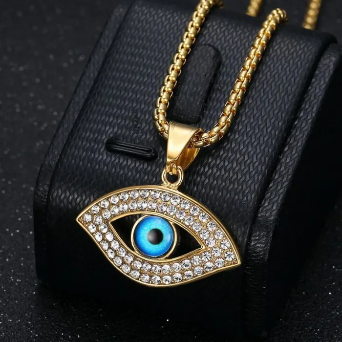 Wholesale Evil Eye Pendant Necklace – Bulk Gold-Plated Stainless Steel Hip Hop Jewelry with CZ at Factory Price