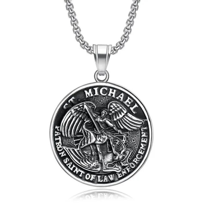 Wholesale St. Michael Pendant Necklace – Bulk Titanium Steel Punk Hip Hop Jewelry for Men and Women at Factory Price