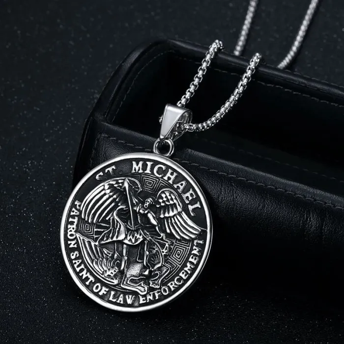 Wholesale St. Michael Pendant Necklace – Bulk Titanium Steel Punk Hip Hop Jewelry for Men and Women at Factory Price