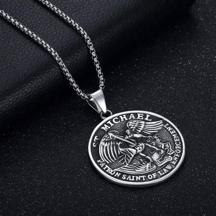 Wholesale St. Michael Pendant Necklace – Bulk Titanium Steel Punk Hip Hop Jewelry for Men and Women at Factory Price