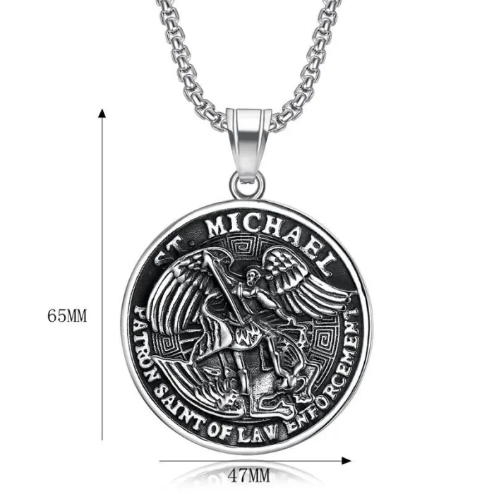 Wholesale St. Michael Pendant Necklace – Bulk Titanium Steel Punk Hip Hop Jewelry for Men and Women at Factory Price