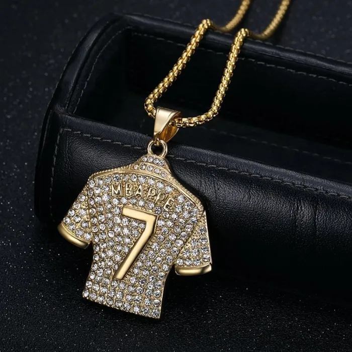 Wholesale Mbappé 7 Jersey Pendant – Bulk Gold-Plated Titanium Steel Hip Hop Necklace with CZ at Factory Price