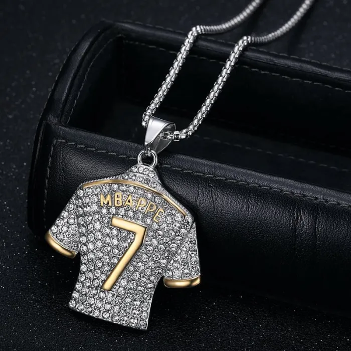 Wholesale Mbappé 7 Jersey Pendant – Bulk Gold-Plated Titanium Steel Hip Hop Necklace with CZ at Factory Price