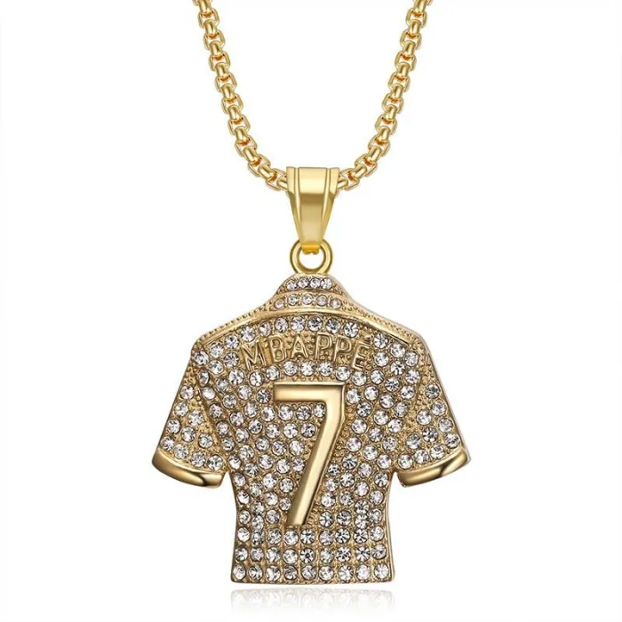 Wholesale Mbappé 7 Jersey Pendant – Bulk Gold-Plated Titanium Steel Hip Hop Necklace with CZ at Factory Price