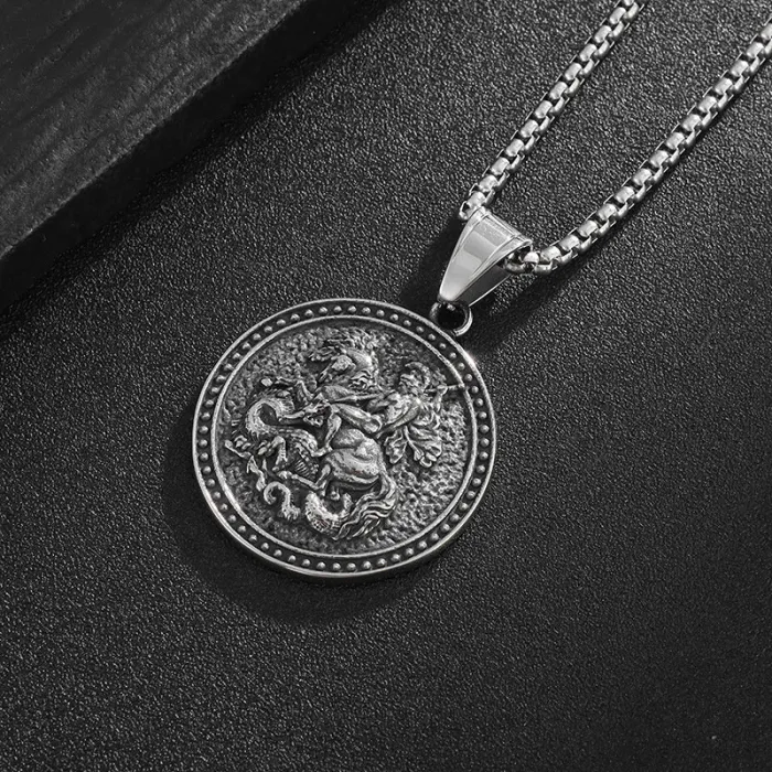 Wholesale St. George Dragon Slayer Pendant – Bulk Medieval Stainless Steel Knight Necklace at Factory Price