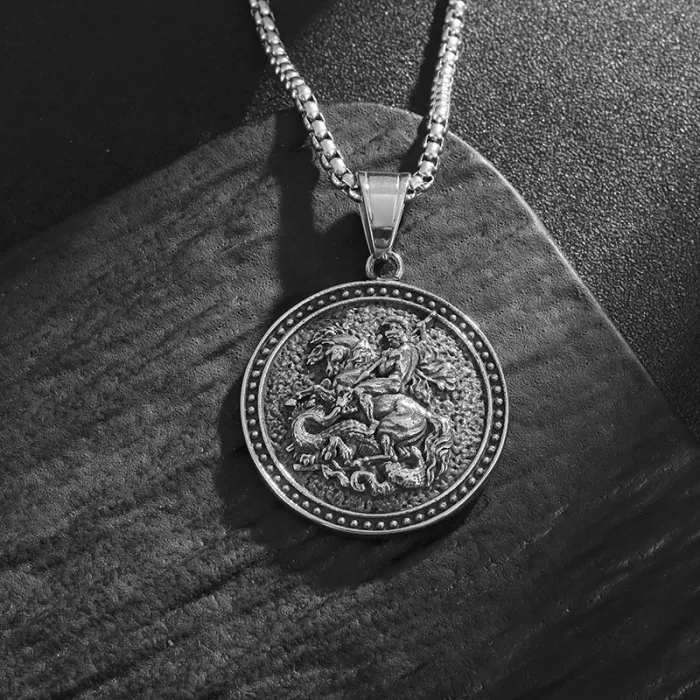 Wholesale St. George Dragon Slayer Pendant – Bulk Medieval Stainless Steel Knight Necklace at Factory Price