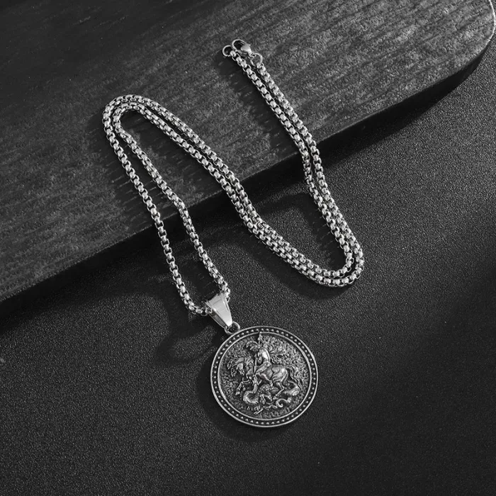 Wholesale St. George Dragon Slayer Pendant – Bulk Medieval Stainless Steel Knight Necklace at Factory Price